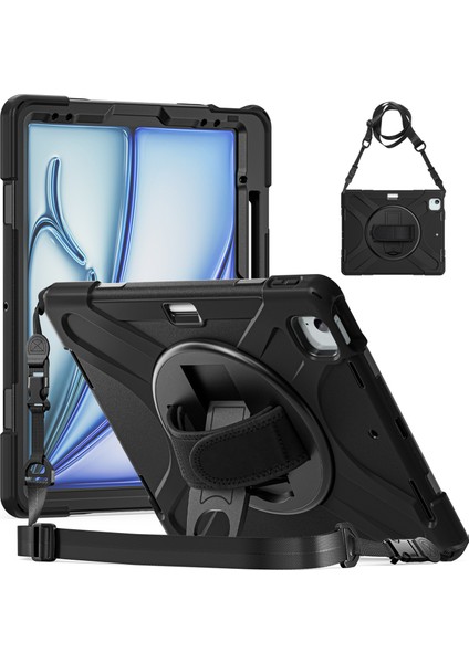 iPad Air 13 (2024) Kickstand Kılıf Tpu+Pc+Silikon Omuz Askılı Tablet Kılıfı (Yurt Dışından)