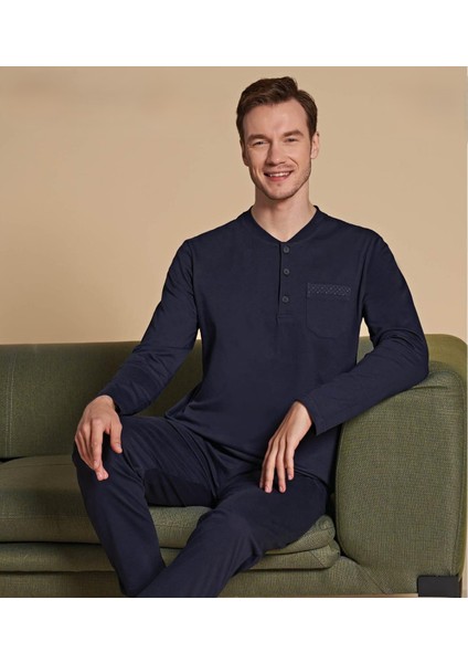 Erkek Pamuk Uzun Kol Cep Detaylı Kış Sezonu Pijama Takımı