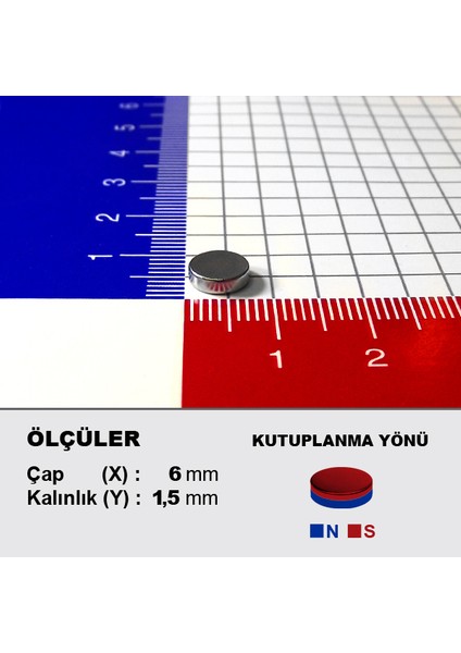 Neodyum Mıknatıs D6 x 1,5 Çap:6mm Kalınlık:1,5mm Çok Güçlü Mıknatıs [50 Adet]