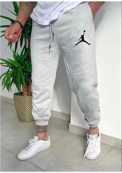 Gri Paça Lastikli Joy Baskı Yazlık Eşofman Altı