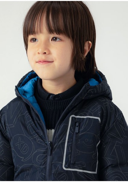 Erkek Çocuk Çift Taraflı Kapşonlu Mont Mavi modelleri