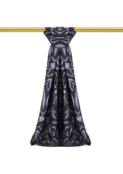 Lacivert Bahar Desen Twill Ipek Şal