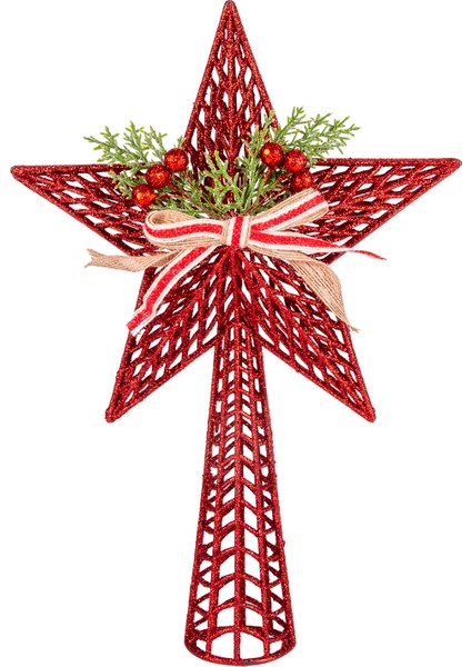 Yılbaşı Süsü Çam Ağacı Tepe Süsü Yılbaşı Dekorlu Kırmızı 25x37 Cm.