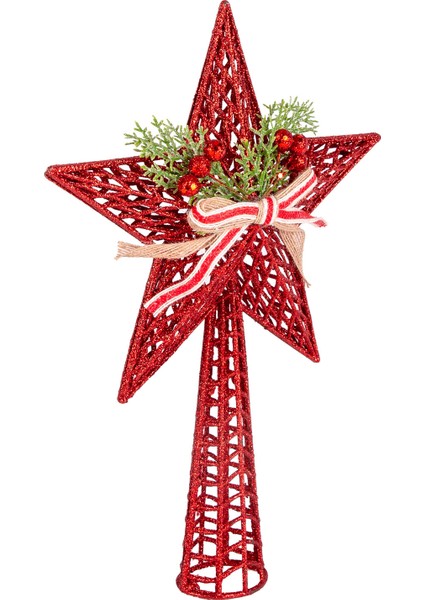 Yılbaşı Süsü Çam Ağacı Tepe Süsü Yılbaşı Dekorlu Kırmızı 25x37 Cm. modelleri