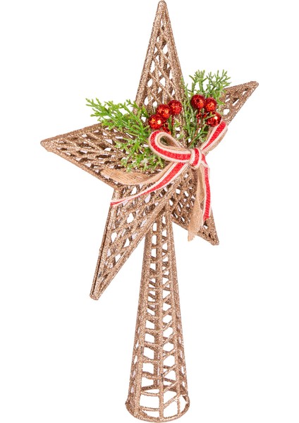 Yılbaşı Süsü Çam Ağacı Tepe Süsü Yılbaşı Dekorlu Şampanya 25X37 Cm. modelleri