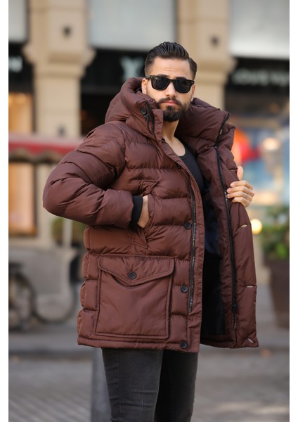 Erkek Kapşonlu Torba Cepli Kışlık Uzun Mont fiyatları