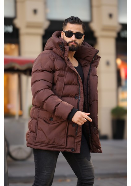 Erkek Kapşonlu Torba Cepli Kışlık Uzun Mont modelleri