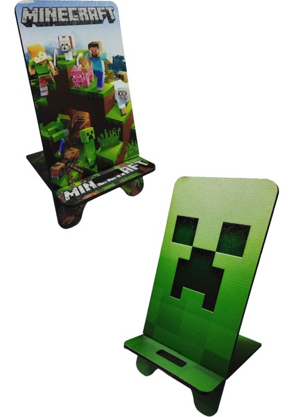 Ahşap Minecraft Baskılı Telefon Tutucu 2li Set