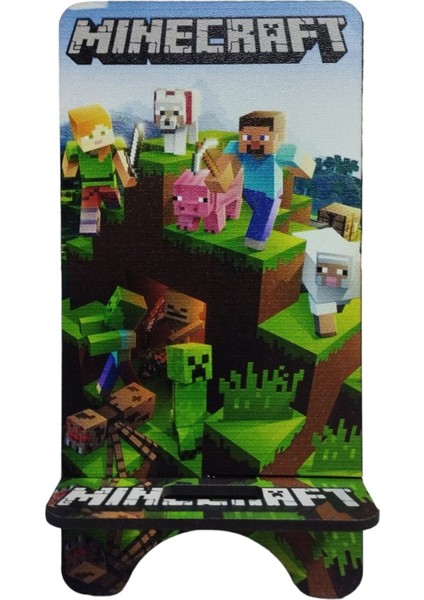 Ahşap Minecraft Baskılı Telefon Tutucu 2li Set