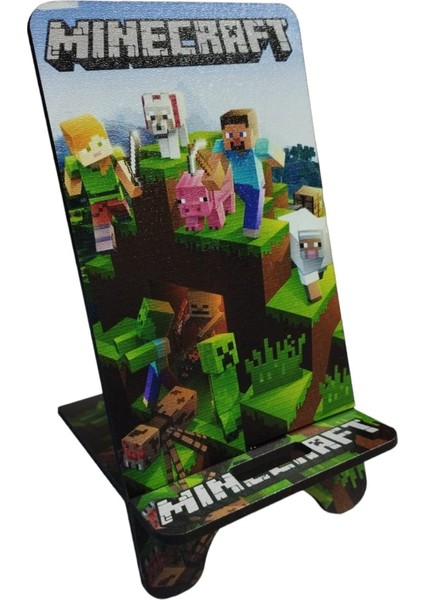 Ahşap Minecraft Baskılı Telefon Tutucu 2li Set