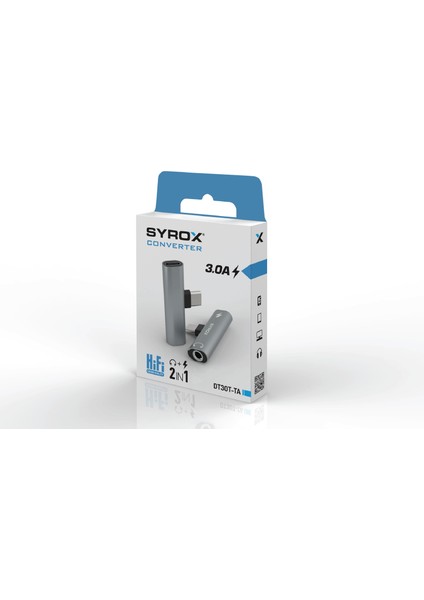 DT30T-TA Maxi Type-C - 1xtype-C + 1x3.5mm Aux Ses ve Şarj Ayırıcı Dönüştürücü - Gri