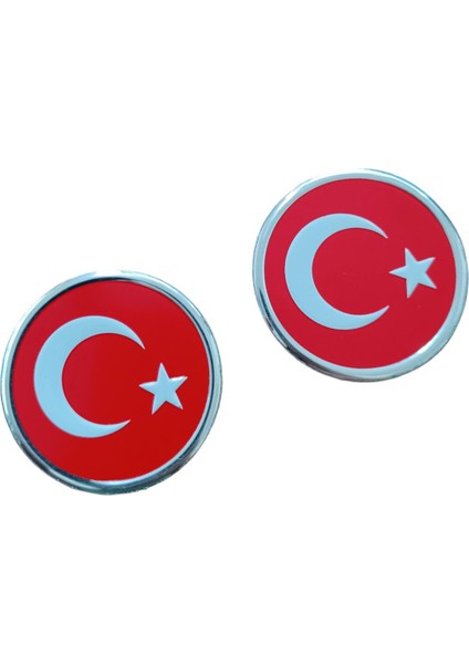 Türk Bayrağı Yuvarlak Etiket Metal Sticker 5cm 2\' Li