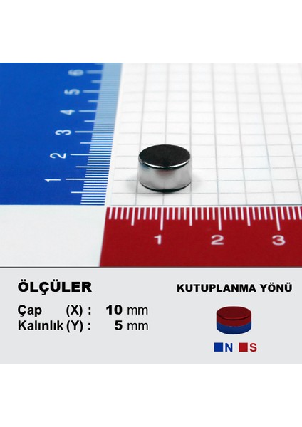 Neodyum Mıknatıs D10X5 ÇAP:10MM Kalınlık:5mm Çok Güçlü Mıknatıs [10 Adet]