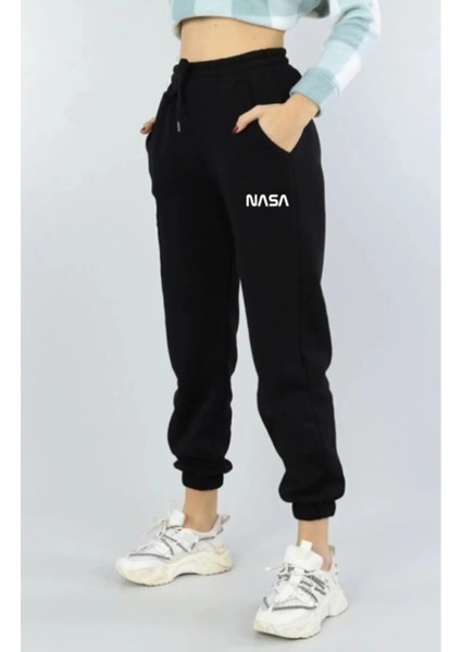Kadın Yüksek Belli Jogger Eşofman Altı Nasa Baskılı
