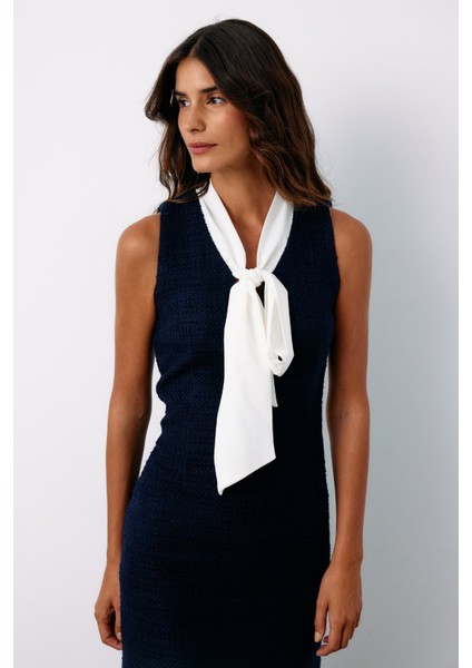 Fularlı Kolsuz Tüvit Elbise - Lacivert fırsatları