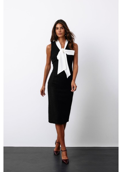 Fularlı Kolsuz Tüvit Elbise - Siyah modelleri