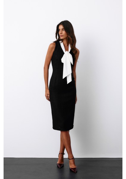 Fularlı Kolsuz Tüvit Elbise - Siyah fırsatları