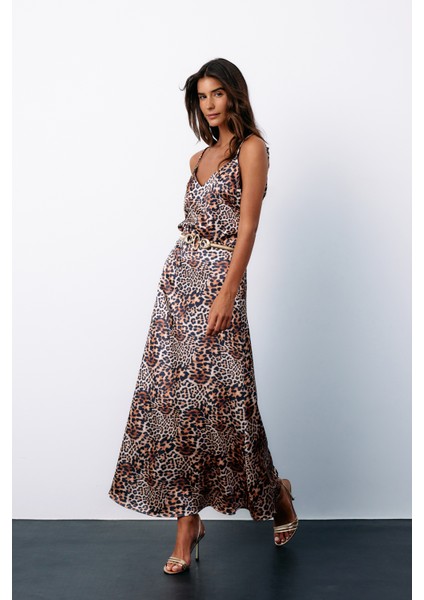 Leopar Desenli Saten Etek - Kahve fırsatları