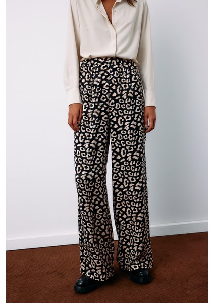 Yüksek Bel Leopar Pantolon - Siyah fırsatları