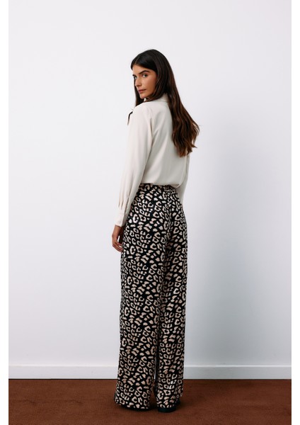 Yüksek Bel Leopar Pantolon - Siyah indirimleri