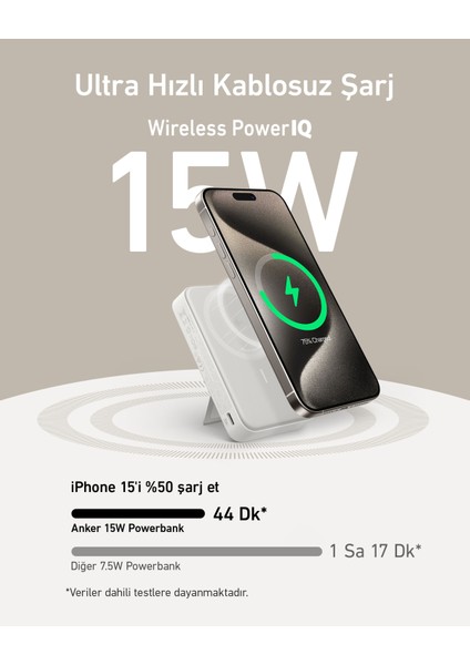 MagGo Powerbank (10.000 mAh) - Qi2 Sertifikalı - 15W Ultra Hızlı - Beyaz (Anker Türkiye Garantili)