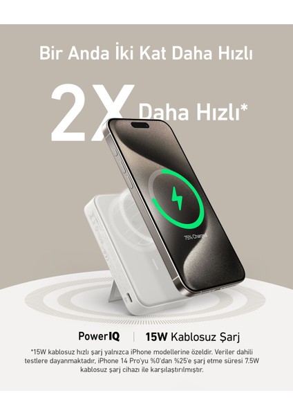 MagGo Powerbank (10.000 mAh) - Qi2 Sertifikalı - 15W Ultra Hızlı - Beyaz (Anker Türkiye Garantili)