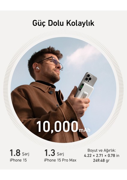 MagGo Powerbank (10.000 mAh) - Qi2 Sertifikalı - 15W Ultra Hızlı - Beyaz (Anker Türkiye Garantili)