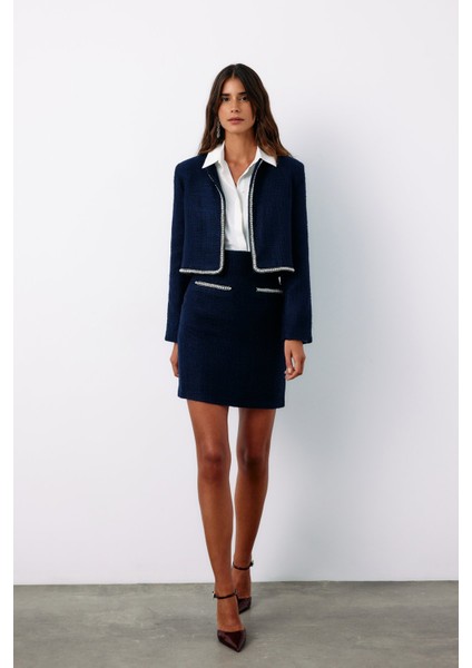 Aksesuar Detaylı Tüvit Etek - Lacivert