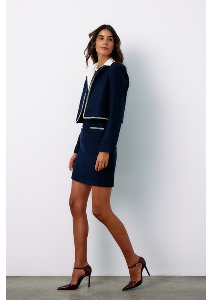 Aksesuar Detaylı Tüvit Etek - Lacivert fırsatları