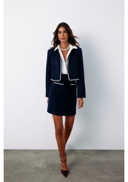 Aksesuar Detaylı Tüvit Etek - Lacivert indirimleri