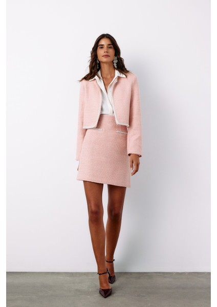 Aksesuar Detaylı Tüvit Etek - Pudra modelleri