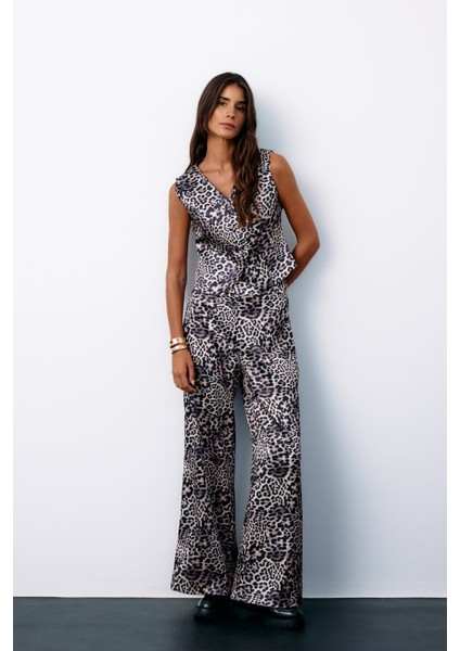 Leopar Desenli Saten Pantolon - Gri fiyatları