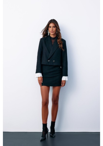 Manşet Detaylı Tüvit Ceket - Siyah