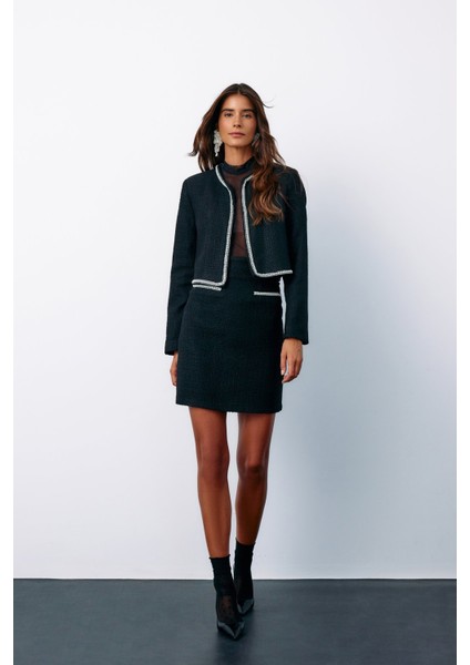 Aksesuar Detaylı Tüvit Etek - Siyah