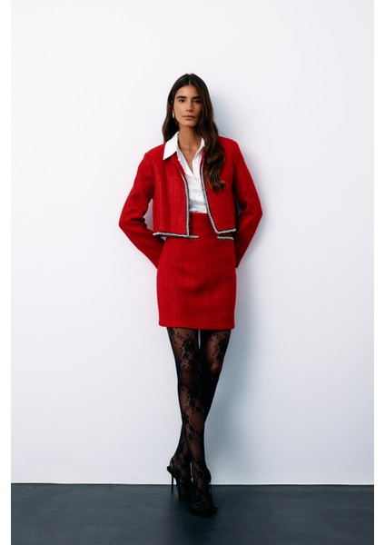 Aksesuar Detaylı Tüvit Etek - Kırmızı modelleri