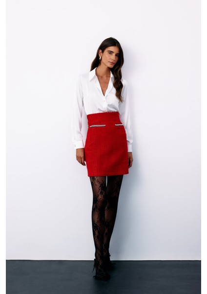 Aksesuar Detaylı Tüvit Etek - Kırmızı indirimleri