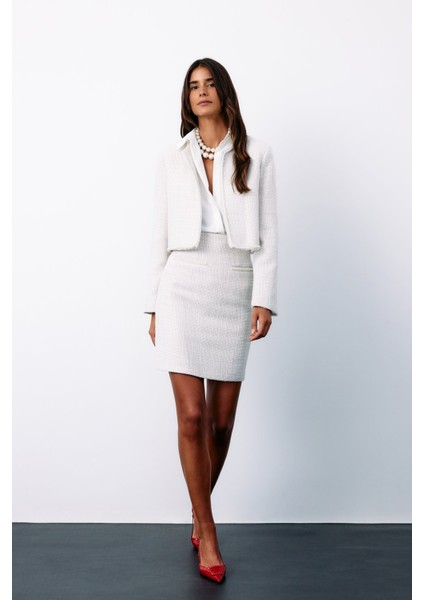 Aksesuar Detaylı Tüvit Etek - Taş