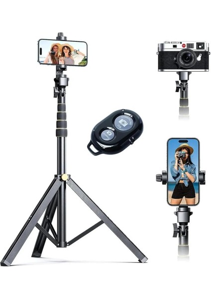195 cm Çantalı, Kumandalı 2in1 Tripod ve Selfie Çubuğu Telefon ve Kamera Uyumlu Taşınabilir Monopod