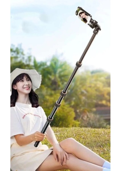 195 cm Çantalı, Kumandalı 2in1 Tripod ve Selfie Çubuğu Telefon ve Kamera Uyumlu Taşınabilir Monopod