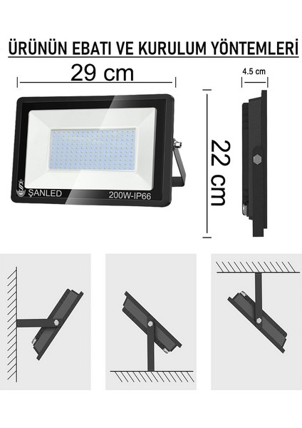 200W 22.000 Lümen 6500K Beyaz Işık Smd LED Projektör -5 Adet