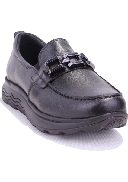 DZA32-314 Siyah Günlük Deri Kadın Ayakkabı