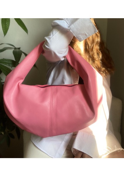 Suni Deri Kadın Omuz Çantası Pembe