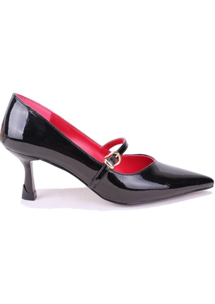 DZA07-389100 Siyah Rugan Stiletto Topuklu Kadın Ayakkabı