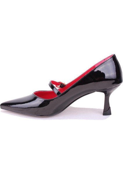 DZA07-389100 Siyah Rugan Stiletto Topuklu Kadın Ayakkabı