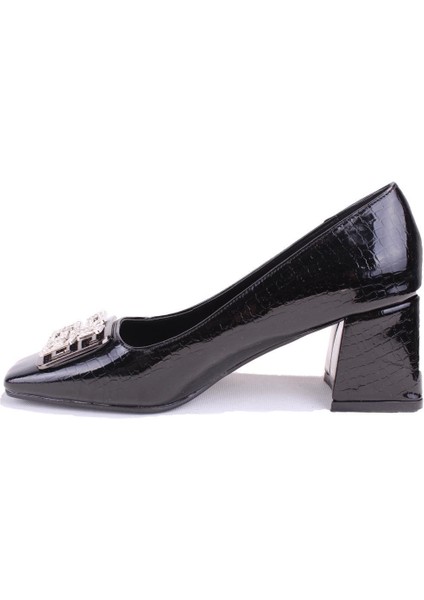 DZA07-1219572 Siyah Rugan Abiye Kalın Topuklu Kadın Ayakkabı modelleri