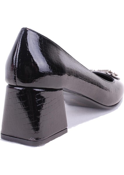 DZA07-1219572 Siyah Rugan Abiye Kalın Topuklu Kadın Ayakkabı fırsatları