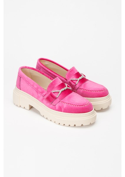 Kadife Önü Taşlı Kadın Loafer Ayakkabı