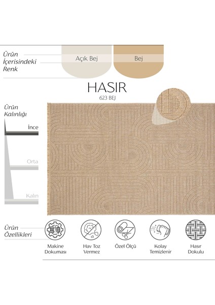 Hasır 623 Bej Ince Halı Kilim Mutfak Halısı Kesme Halı Oturma Odası Halısı Yazlık Halı