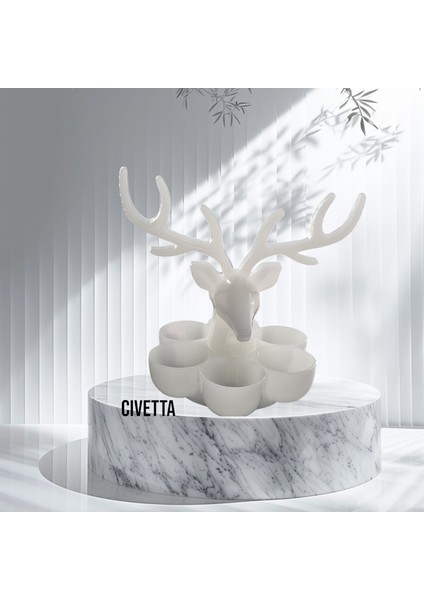 Ren Geyik Boynuzu Takı Askısı ve Kase Beyaz