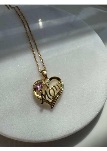 Ateliernu Jewelry Zirkon Taşlı Mom Çelik Kolye